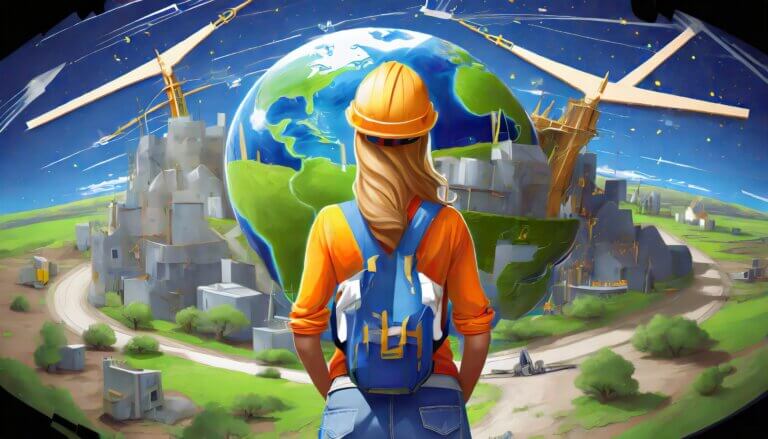 Firefly a builder with tools and protective equipment overlooking the glorious verdant planet earth